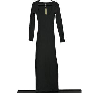 Skims Black Long Sleeve Scoop Neck Ribbed Maxi Dress Womens Size XS New